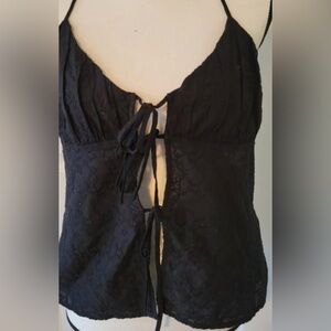 Zara Embroider Black lace up top